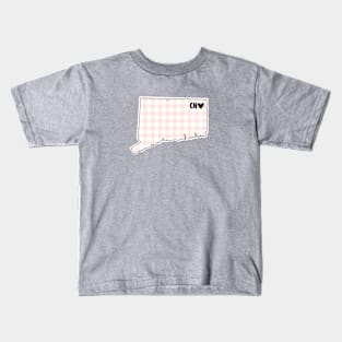 USA States: Connecticut (pink plaid) Kids T-Shirt